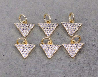 10pcs Small size Gold Metal CZ Triangle Charms For Jewelry Making 8 * 10mm