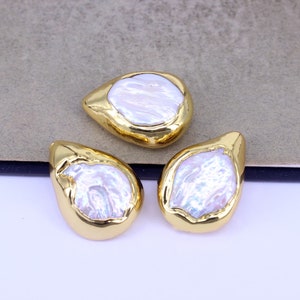 5pcs Gold Plated Teardrop Beads, Natural White Baroque Pearl Beads,  Natural Freshwater Pearl For Necklace Pendants Making