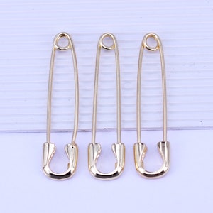 10pcs Gold Filled Safety Pin Charm, Long Brooch Charms, Brass Pin Brooch,9x39mm