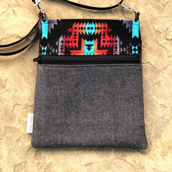 Mini Crossbody Bag; Crossbody Travel Bag; Aztec Print Canvas Bag; Front Zipper Crossbody Bag; Removable Strap Crossbody; Adjustable Strap