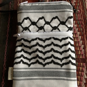 Keffiyeh Crossbody Bag; Mini Cross-body Bag; Palestinian Kufiya Sling Bag;  Black-and-White Shami Kufiyyeh Bag