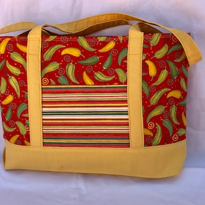 Chile Peppers Tote Bag; Southwest Tote; Chili Peppers Tote; Over-the-Shoulder Market Bag; Front Pocket Handle Tote Bag; Southwest Colors Bag