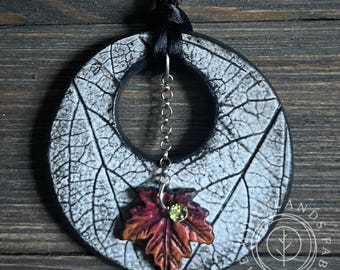 Winter Sunset Leaf  Imprint Pendant Necklace