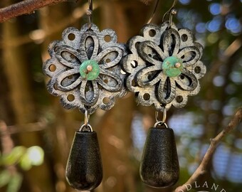 Vintage Inspired Lacy Wooden Flower Drop Earrings