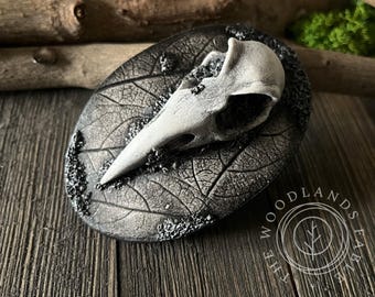 All In Good Time, One of a Kind Sculpted Bird Skull and Honeysuckle Imprint Barrette