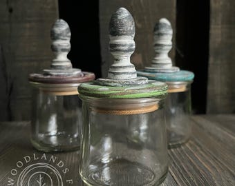 Rustic Finial Upcycled Yoplait OUI Stash Jars Set of Three