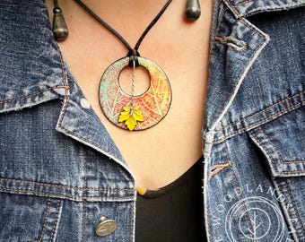 Autumn Leaf Imprint Pendant Necklace