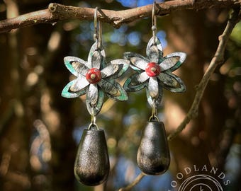 Vintage Inspired Wooden Flower Drop Earrings