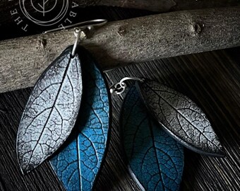 Double Honeysuckle Leaf imprint Apoxie Sculpt Earrings