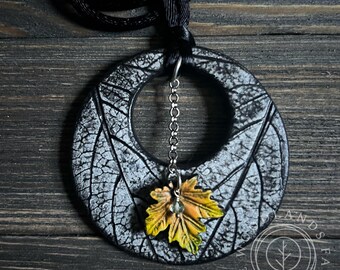 Winter Leaf Imprint Pendant Necklace