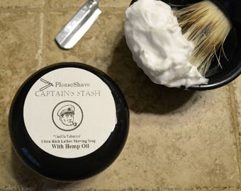 PleaseShave Ultra-Rich Lather Shave Soap With Hemp Oil (Captain's Stash "Vanilla Tobacco" Scent)