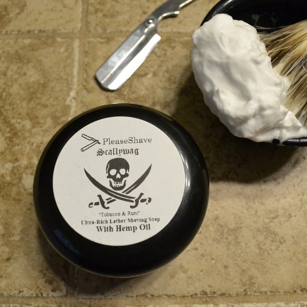 PleaseShave Ultra-Rich Lather Shave Soap With Hemp Oil (Scallywag "Tobacco & Rum" Scent)