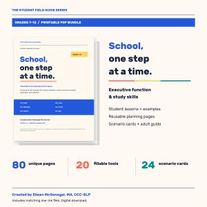 Teen Executive Function Bundle | ADHD School Planner, Study Skills Worksheets & Task Cards | Printable + Fillable PDF | Grade