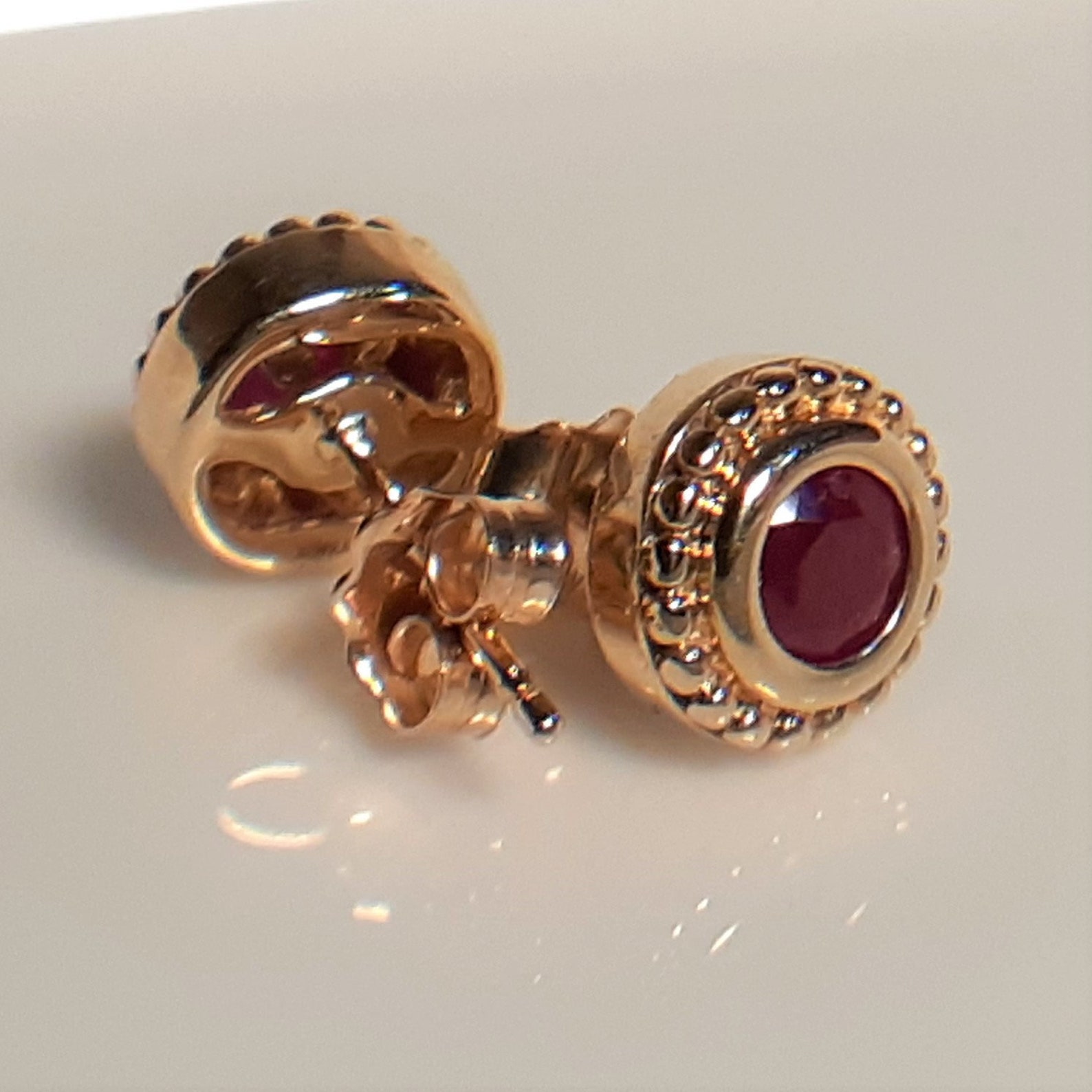 Natural Ruby earrings in 10k Yellow Gold bezel stud setting | Etsy