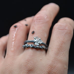 925 silver ring, brutalist ring, double ring, rough quartz ring, rock crystal ring, ice ring, diamond beach ring, handmade, made in Italy