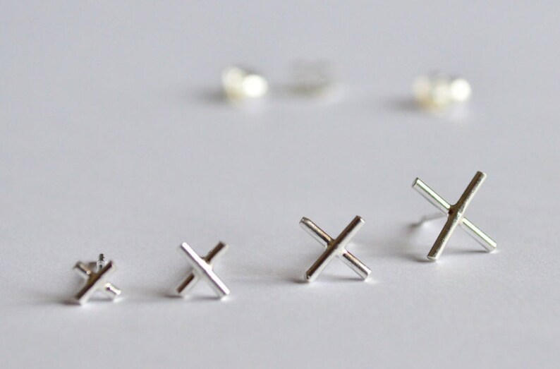 X Earrings set,single earring,X earrings,earrings 925 silver,Mismatch earring,tiny stud earrings,light earring,handmade,made in Italy