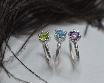 Topaz ring, amethyst ring, peridot ring, 925 silver ring, solitaire ring, rustic ring, promise ring, handmade in Italy