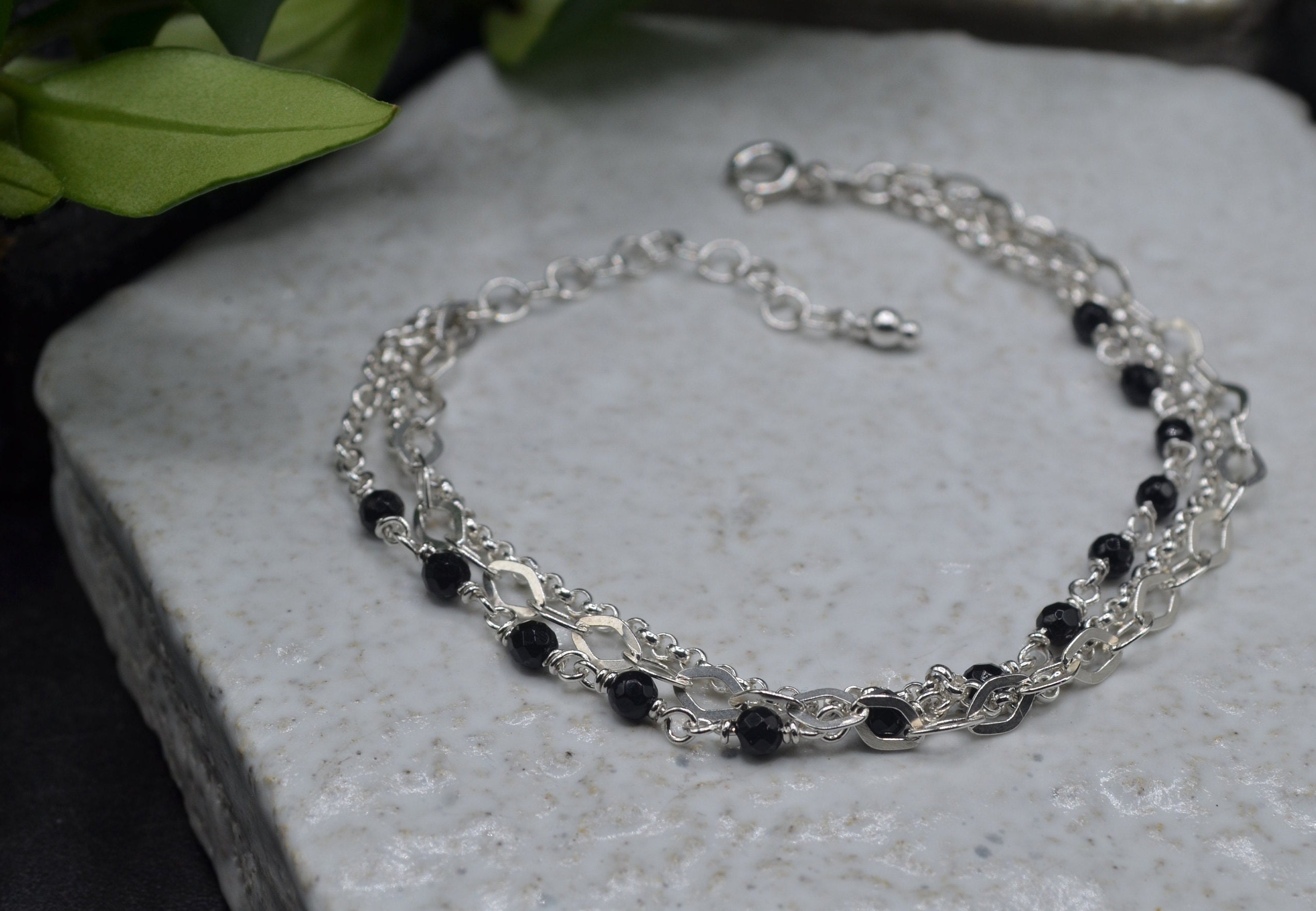 3 Strand Bracelet, 925 Silver Chain Bracelet, Onyx Bracelet, Black Stone,  Bracelet for Her, Urban Minimal, Everyday Bracelet Made in Italy - Etsy