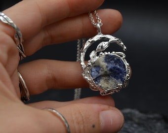 Sodalite necklace, sodalite pendant, 925 silver, oxidized silver, water pendant, Iceland jewel, gift for her, handmade jewel, made in Italy