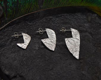 925 silver earring set, brutalist earrings, rustic earring, asymmetric jewelry, earring combination, rock texture earrings, handmade Italy