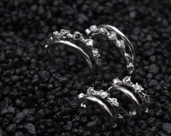 925 silver earrings, brutalist earrings, double circle earring, rustic earring, glacier earring, slit earrings, handmade, made in Italy