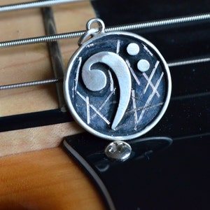 Bassschlüssel-Anhänger, 925er Silberanhänger, Unisex-Anhänger, oxidiert, Bassschlüssel-Halskette, Musikanhänger, handgefertigt, Made in Italy