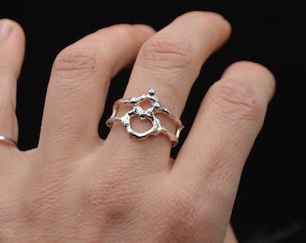 Gothic 925 silver ring, size 7 1/4 US rustic and Viking ring, gift for her, unique piece, handmade in Italy