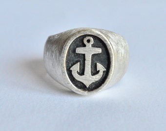 Anchor ring,man ring,band ring, 925 silver ring, signet ring,sailor ring, ring boy, Chevalier ring, Italian jewelry, handmade, made in Italy