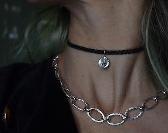 925 Silver Heavy Chain Necklace, Unisex Necklace, Rustic and Organic Necklace, Solid Silver Choker, Handmade in Italy