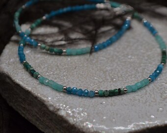 Dainty necklace, mix blue stone choker, 925 silver, apatite necklace, light choker, mini cube stones, minimal necklace, thin necklace Italy