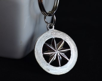 Key ring silver 925,key ring wind rose keyring travel cardinal points,gift idea traveller keyring compass,personalized,handmade,made Italy