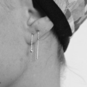 Boucle d'oreille boule, boucle d'oreille chaîne, boucle d'oreille double piercing, argent 925, boucle d'oreille fileuse, boucle d'oreille minimaliste, fabriquée en Italie