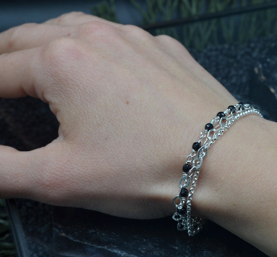 3 Strand Bracelet, 925 Silver Chain Bracelet, Onyx Bracelet, Black Stone,  Bracelet for Her, Urban Minimal, Everyday Bracelet Made in Italy - Etsy