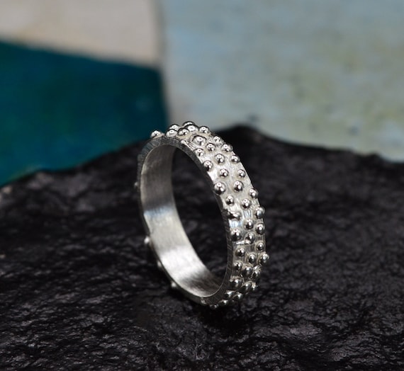 Anello argento 925,anello palle,anello puntini, anello texture