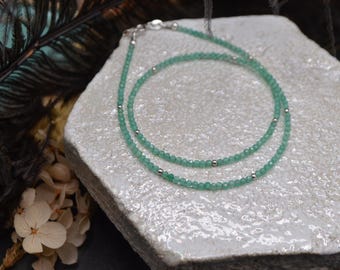 Delicate necklace, green stone and 925 silver choker, agate necklace, lightweight sphere choker, minimal necklace, thin necklace made Italy