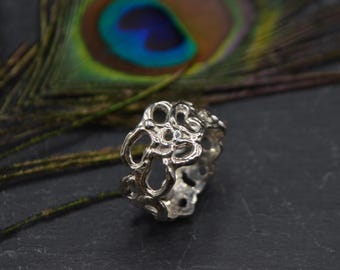 Modern silver ring, 925 silver ring, brutalist ring, 2 cm wide ring, massive solid silver ring, rustic ring, abstract ring, handmade Italy