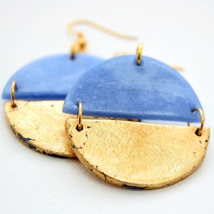 Blue Clay Dangle Earrings: Gold Leaf Geometric Statement Earrings