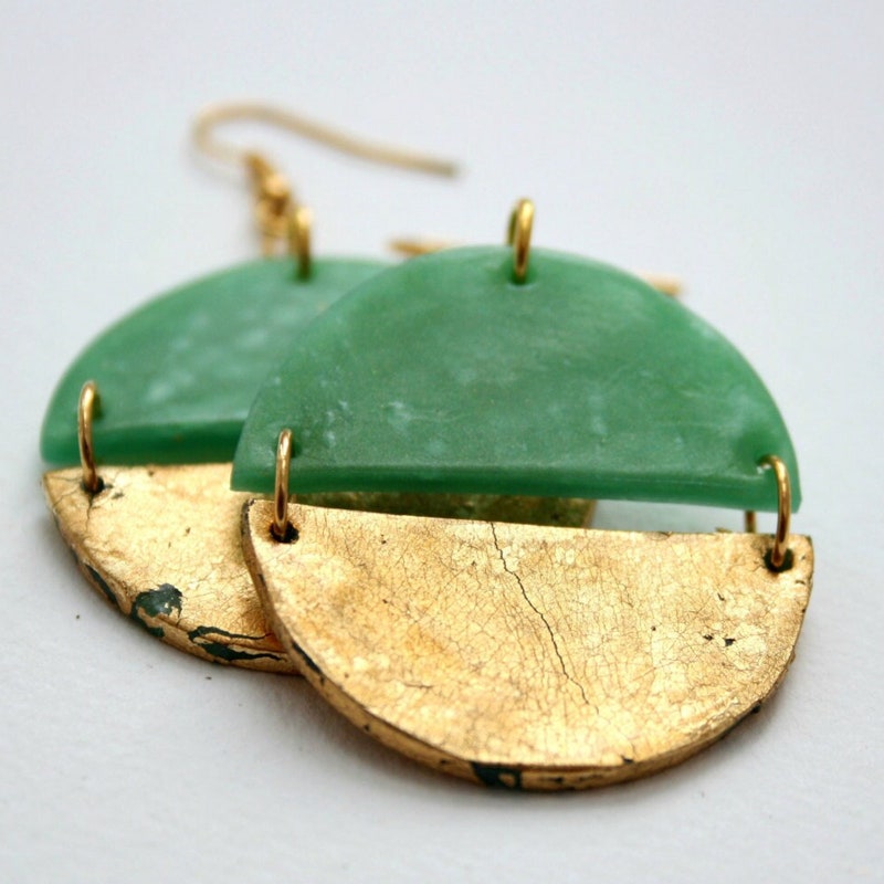 White & Green Sparkle Statement Earrings