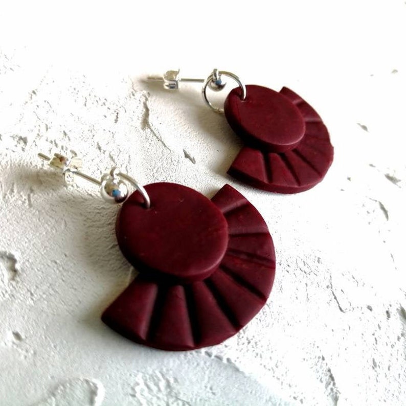 Crimson Earrings Clay Earrings Dark Red Statement Earrings Etsy UK
