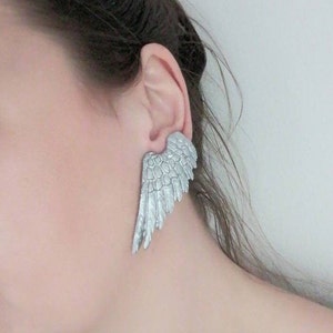 Handmade Silver Angel Wing Clip-On Earrings: Cosplay Statement Jewelry