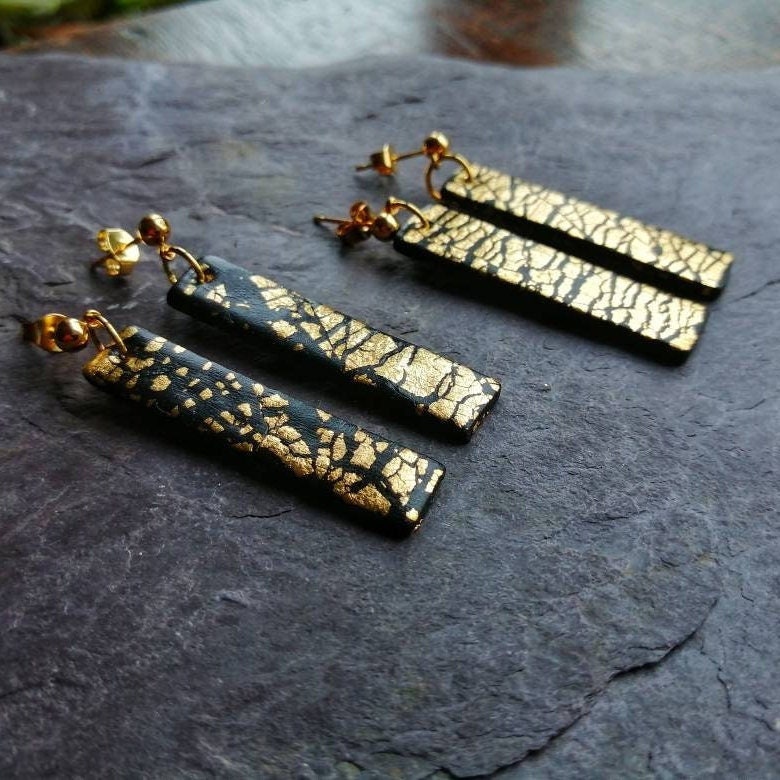 Gold leaf polymer clay earrings deals