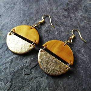 Large gold earrings, Modern Boho earrings, Statement earrings, Geometric earrings, Girlfriend gift, Polymer clay earrings, Gift for her image 1