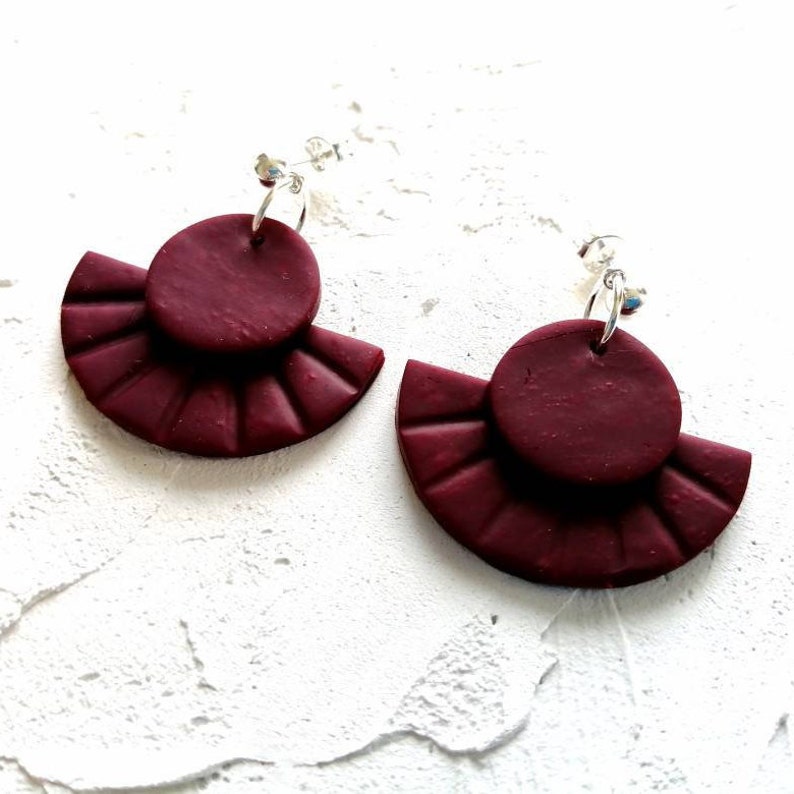 Crimson Earrings Clay Earrings Dark Red Statement Earrings Etsy UK