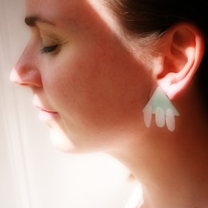 Rose Quartz Earrings: Handmade Clay Triangle, Silver Plated Posts