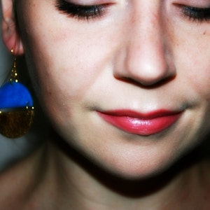 Round dangle earrings, Blue earrings, Gold earrings, Geometric earrings, Boho earrings, Statement earrings, Girlfriend gift, Clay earrings image 4