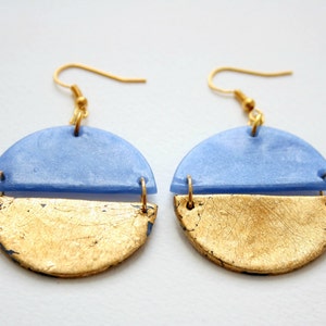 Round dangle earrings, Blue earrings, Gold earrings, Geometric earrings, Boho earrings, Statement earrings, Girlfriend gift, Clay earrings image 6