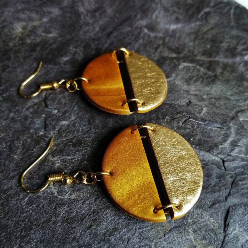 Large gold earrings, Modern Boho earrings, Statement earrings, Geometric earrings, Girlfriend gift, Polymer clay earrings, Gift for her gold plated brass