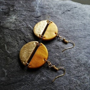 Large gold earrings, Modern Boho earrings, Statement earrings, Geometric earrings, Girlfriend gift, Polymer clay earrings, Gift for her image 3