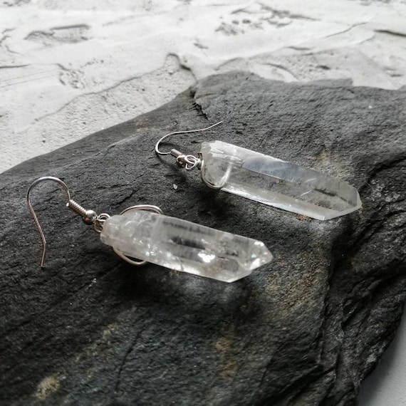 Healing Crystal Quartz Earrings – Raw Quartz Point Dangles with Choice of Hooks