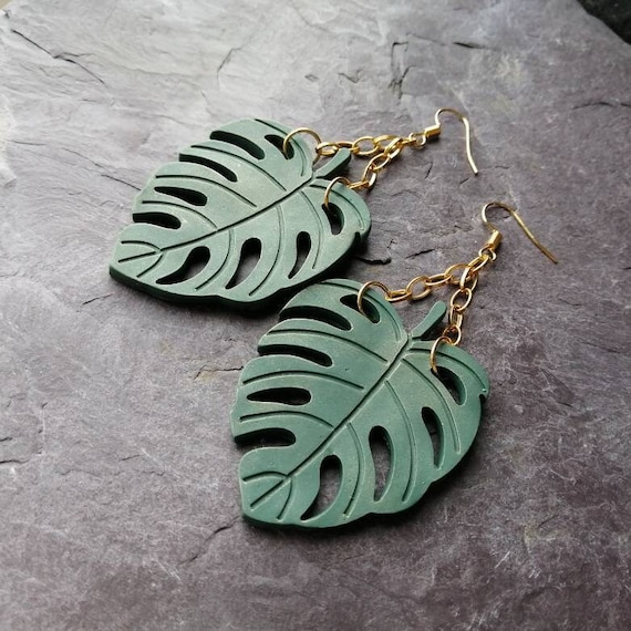 Handgemachte Monstera Blatt Ohrringe, Gold Dust Polymer Clay - Etsy  sterreich